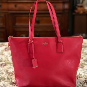 Kate spade large red zippered closure tote bag